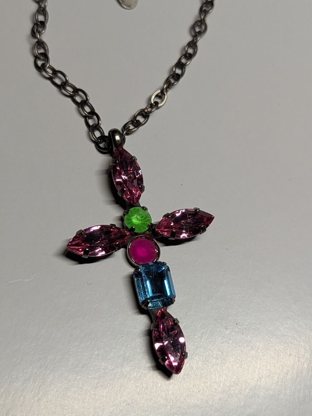 Sorrelli Pink, Blue & Green Crystal Cross Necklace